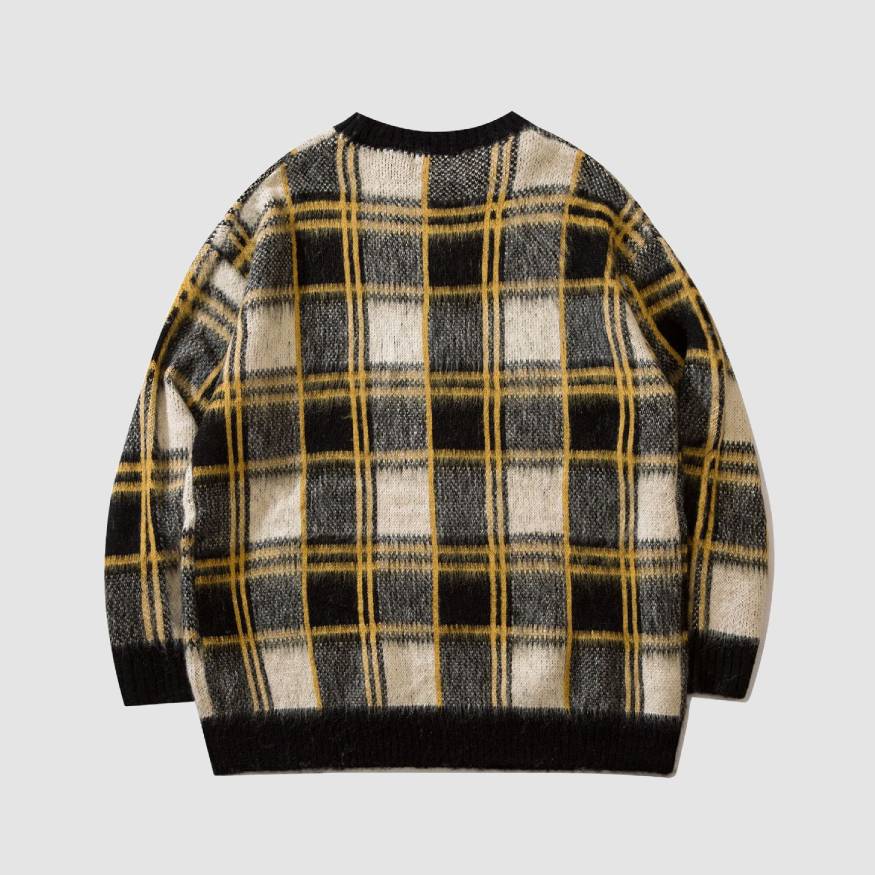 Vintage Plaid Knit Sweater | OLUOLIN