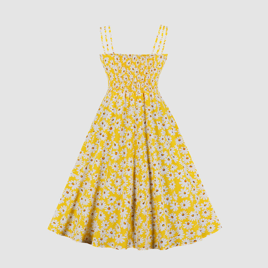 Vintage Gänseblümchen-Print Cami-Träger-Kleid