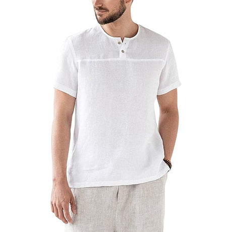 Mens Linen Shirt Casual Short Sleeve