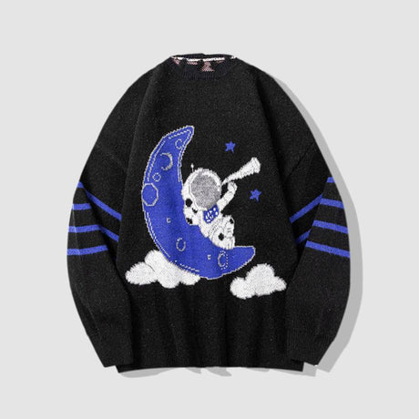 Moon & Astronaut Pattern Knit Sweater