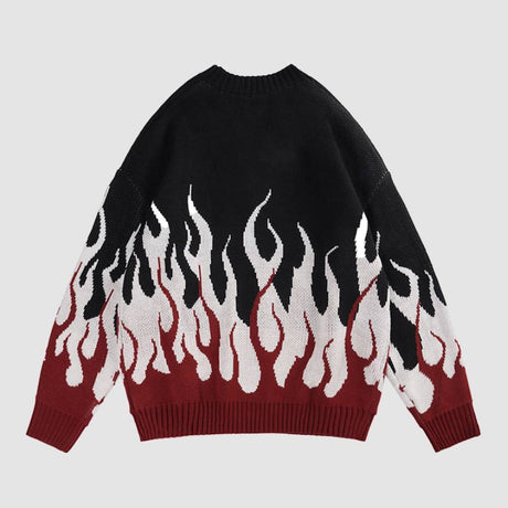 Colorblock Flame Pattern Knitted Sweater
