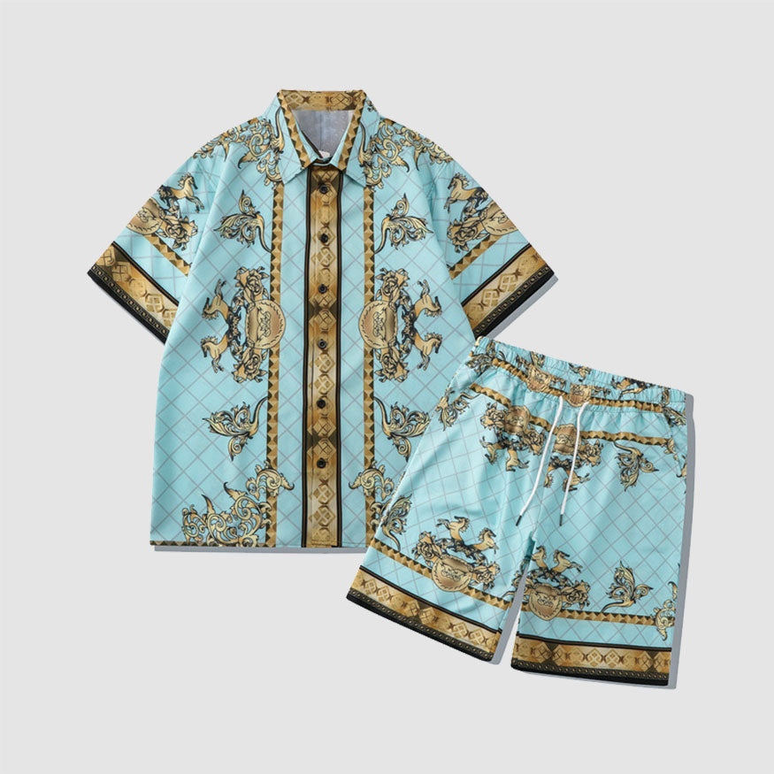 Zweiteiliges Hemd mit Vintage-Muster + Shorts