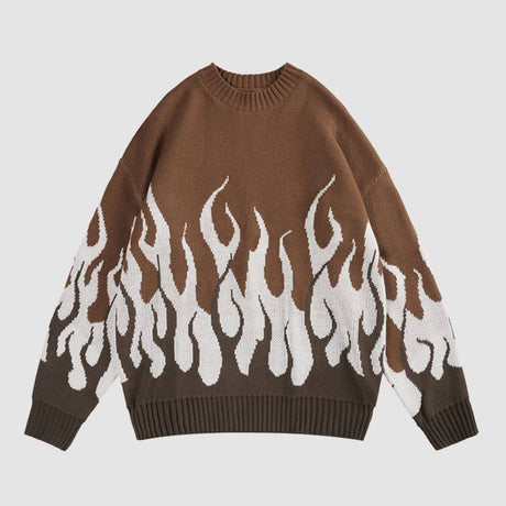 Colorblock Flame Pattern Knitted Sweater