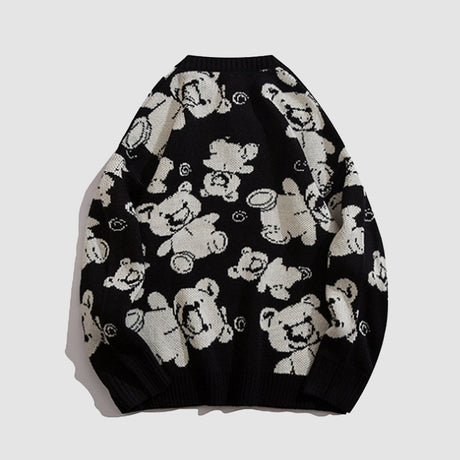 Teddy Bear Print Knitted Sweater