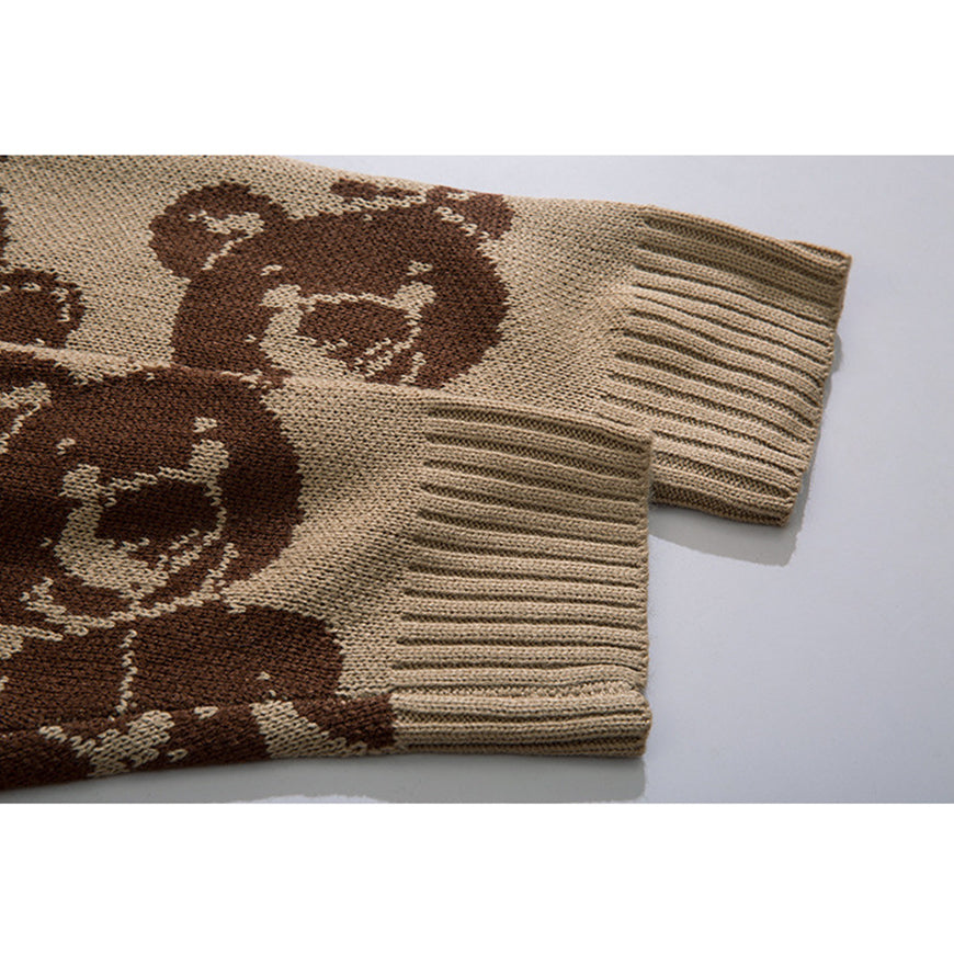 Teddy Bear Print Knitted Sweater