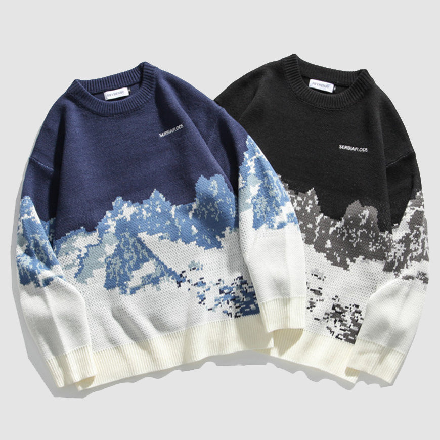 Snow Mountain Print Sweater