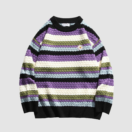 Vintage Daisy Rainbow Striped Sweater