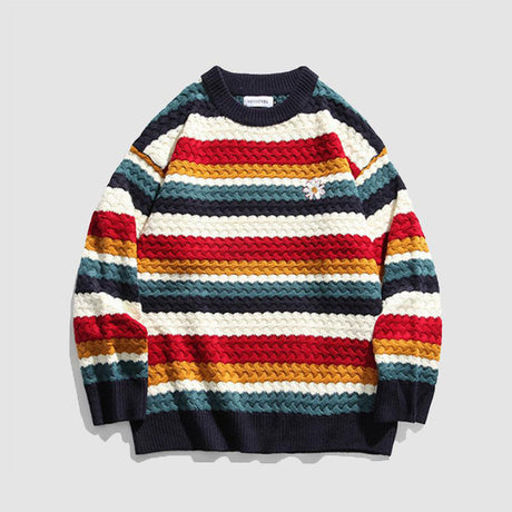 Maglione vintage a maglia a righe Daisy Rainbow