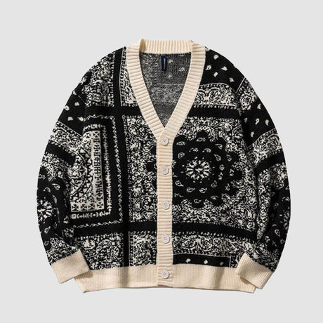 Suéter de punto vintage con patrón de flores de anacardo