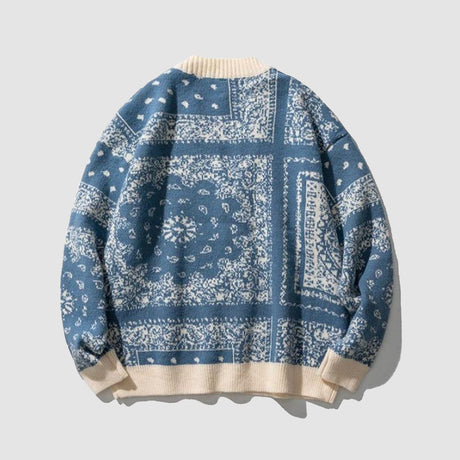 Suéter de punto vintage con patrón de flores de anacardo