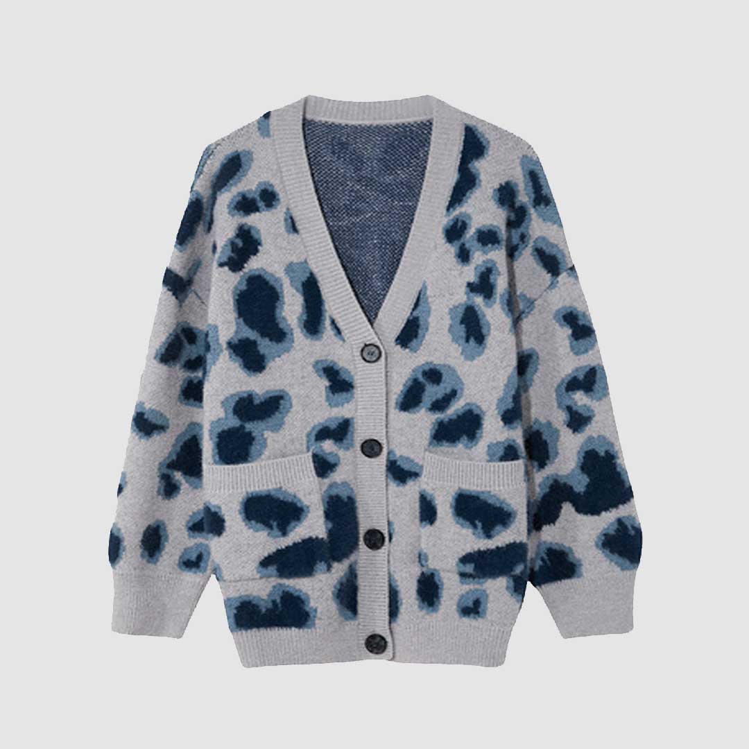 Blue Leopard Cardigan Sweater