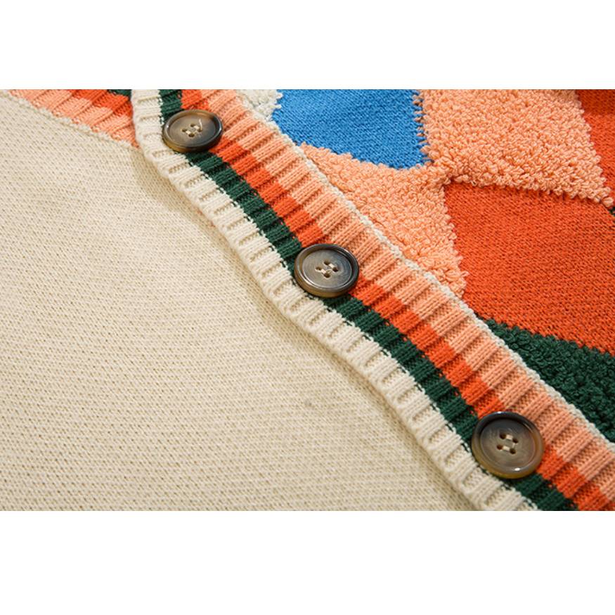 Maglione a maglia colorato Argyle Pattern Cardigan
