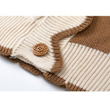 Patrón de cheques Patchwork Pockets Cardigan Sweater