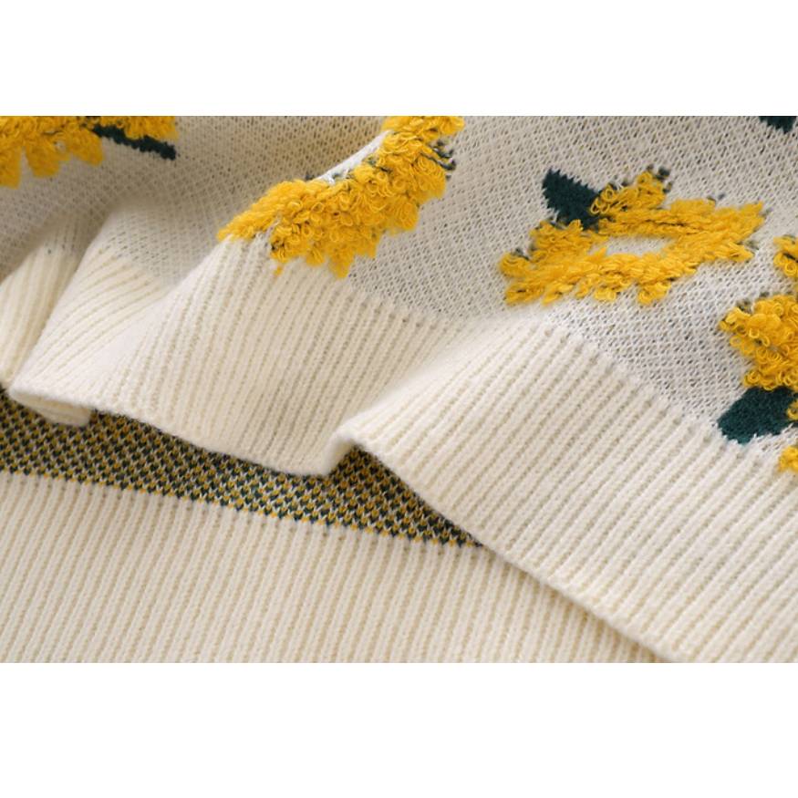 Sunflower Pattern Embroidery Sweater