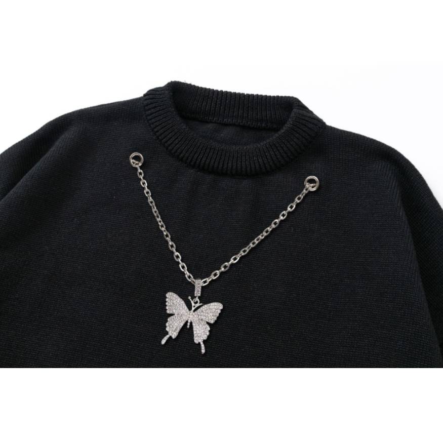 Collar Decoración Butterfly Print Suéter