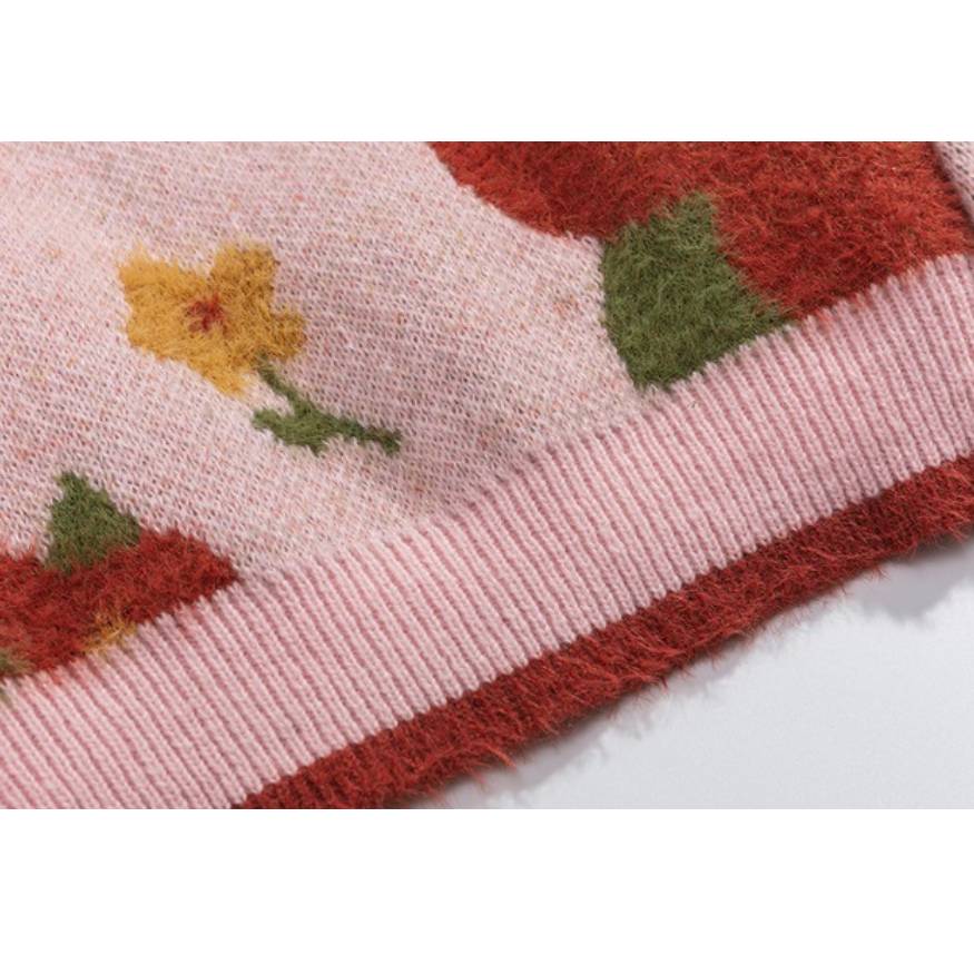 Flower Pattern Turtleneck Cropped Sweater