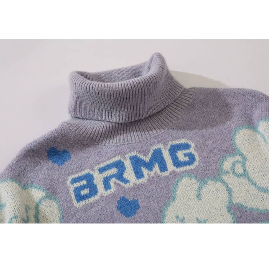 Cute Letters & Rabbit Pattern Turtleneck Sweater