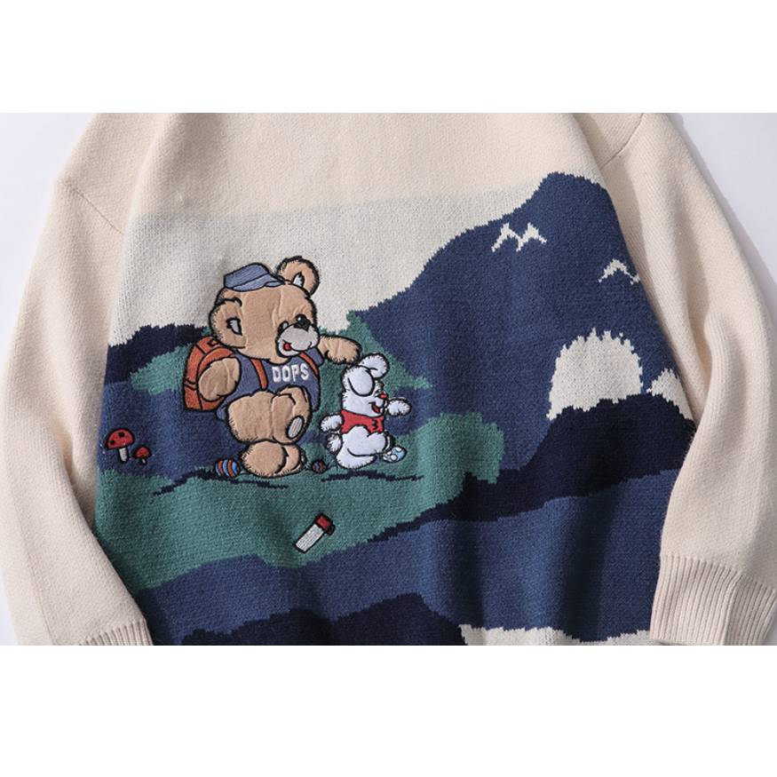 Bear & Rabbit Pattern Patchwork Sweater