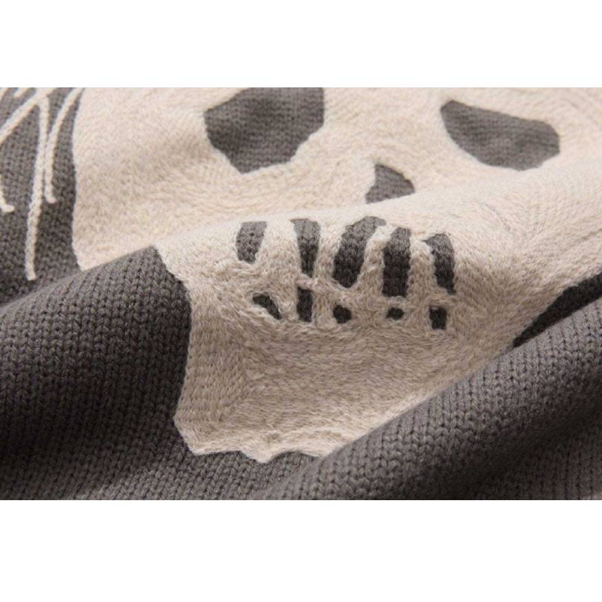 Skull Print Ripped Sweater