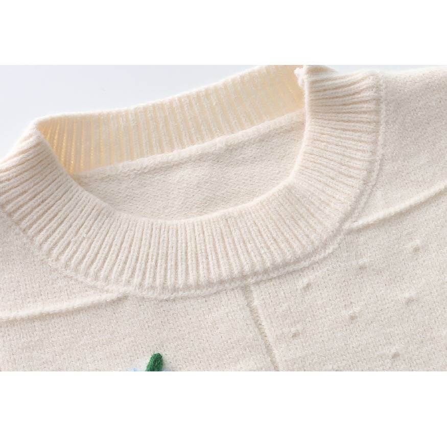 フラワー刺繍チェックジャカードセーター