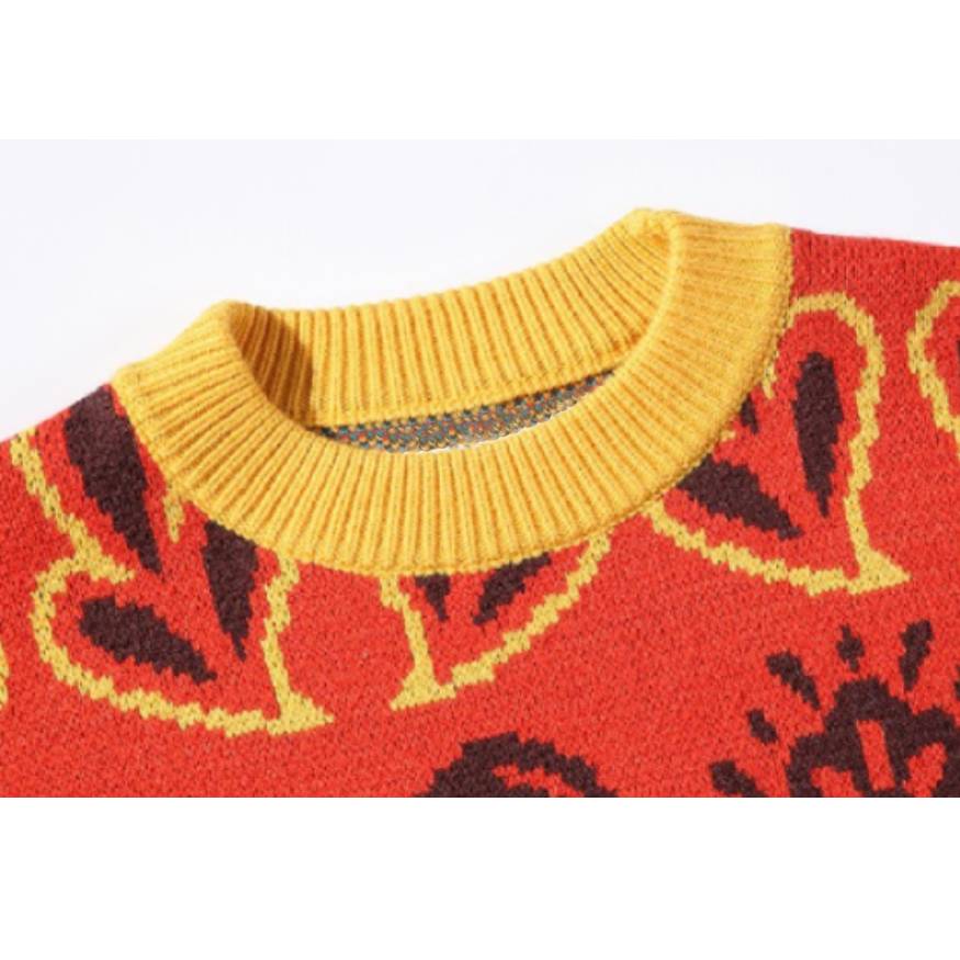 Color Block Floral Print Sweater