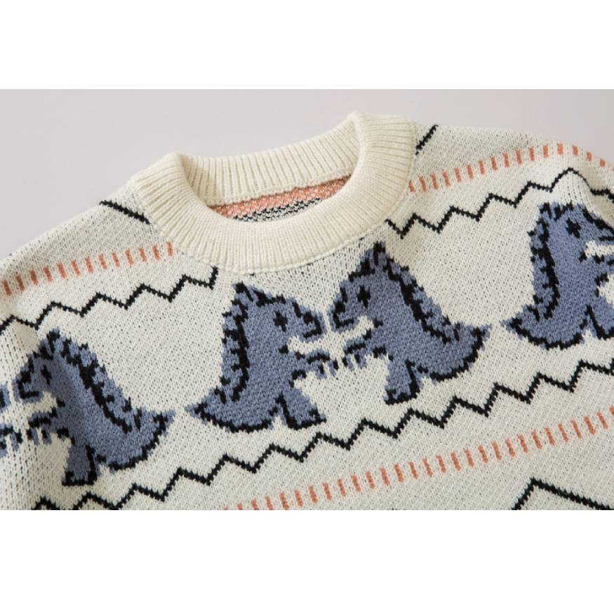 Maglione a maglia modello dinosauro e onda