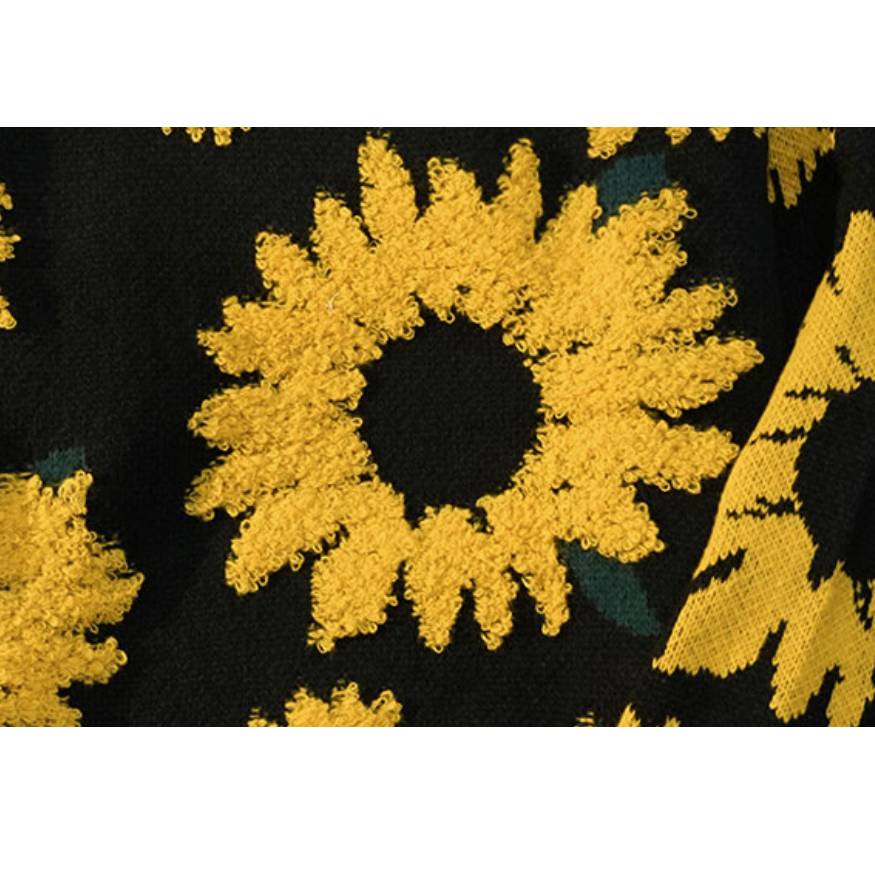Strickpullover mit Sonnenblumenmuster-Stickerei