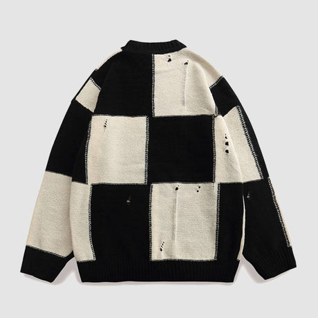 Two Tone Color Block Ripped Sweater