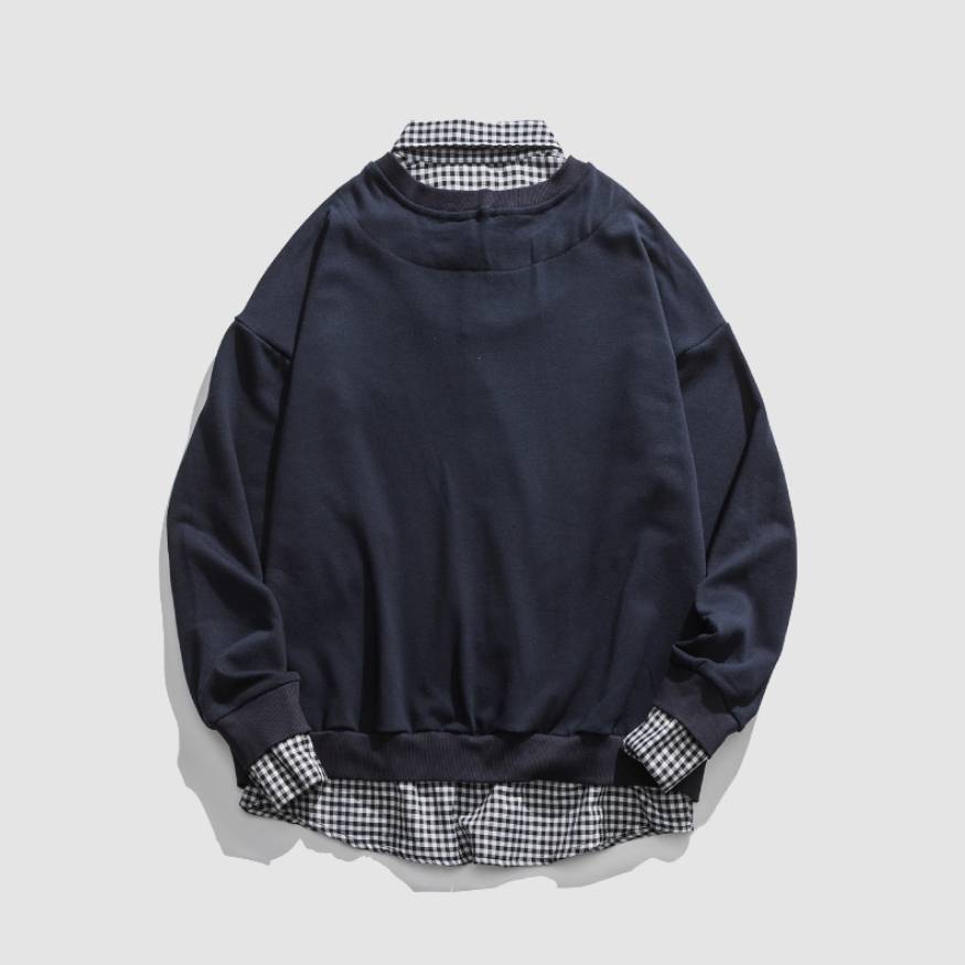 Fake Two Check Pattern Collared Sweatshirt