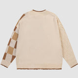 Patrón de cheques Patchwork Pockets Cardigan Sweater