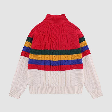 Color Striped Half Button Closure Sweater
