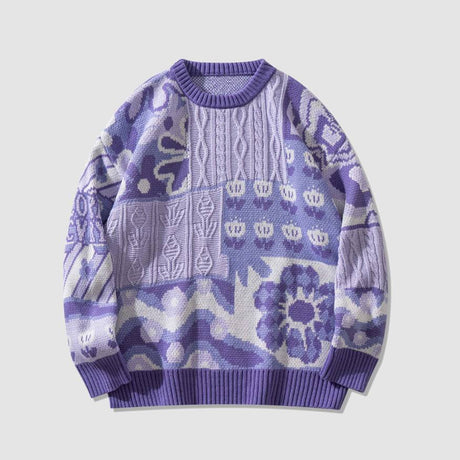 Vintage Pullover mit floralen Musternähten