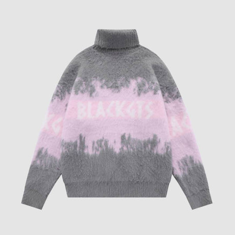 Color Block Letters Print Turtleneck Sweater