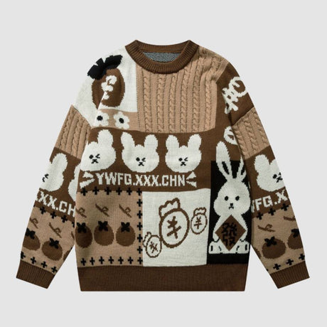Rabbit & Persimmon Pattern Knit Sweater