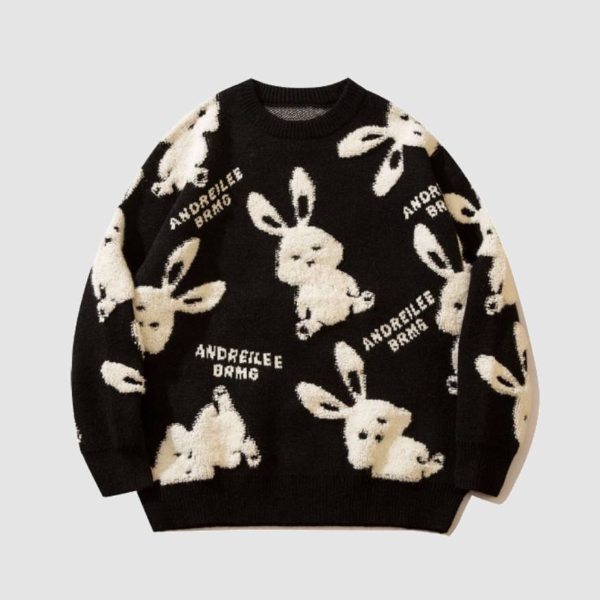 Full Rabbit Pattern Knit Sweater | OLUOLIN