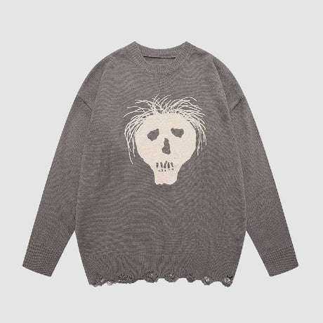 Skull Print Ripped Sweater