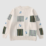 フラワー刺繍チェックジャカードセーター