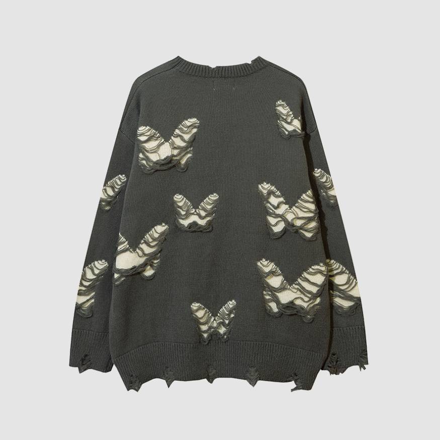 Pullover mit zerrissenem Schmetterlingsmuster
