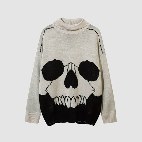 Horrible Skull Print Turtleneck Knit Sweater