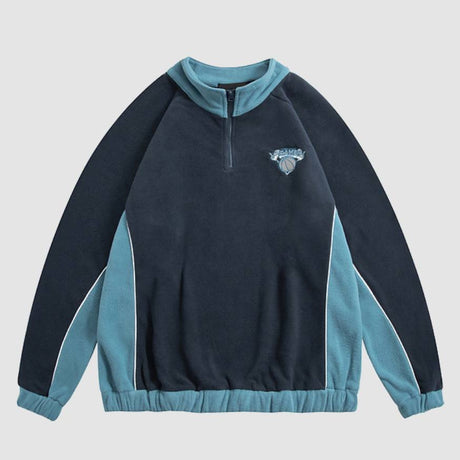 Color Stitching Half Zip Up Sweatshirt