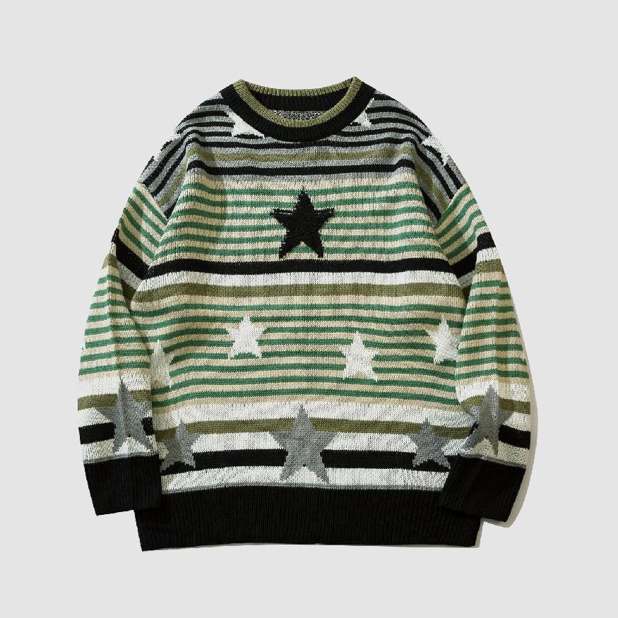 Suéter de punto a rayas Pentagram vintage