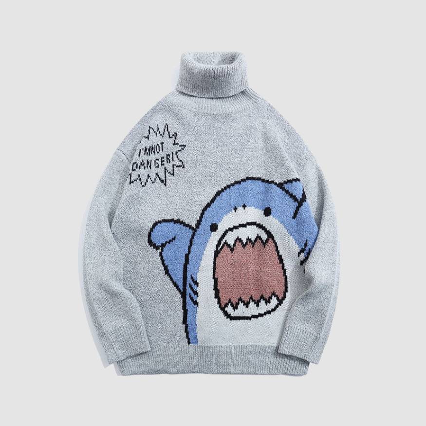 Cute Shark Pattern Turtleneck Knit Sweater