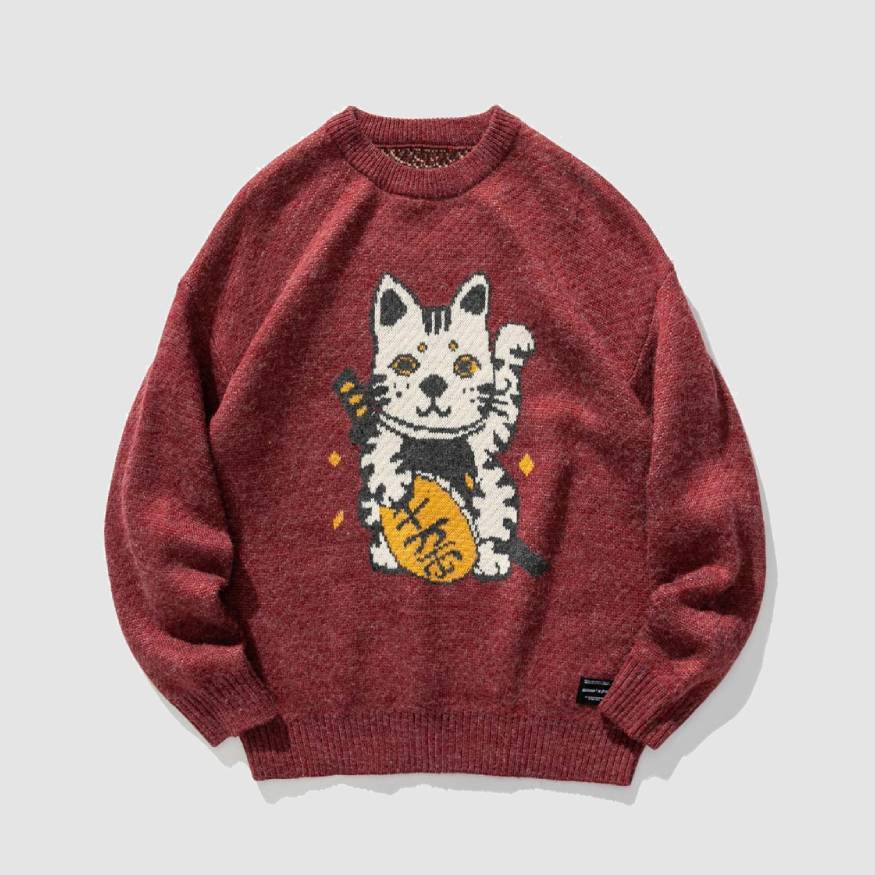 Lucky Cat Jacquard-Pullover