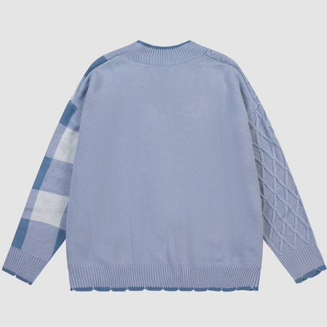 Patrón de cheques Patchwork Pockets Cardigan Sweater