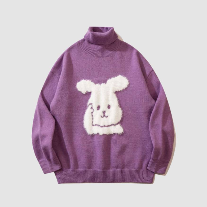 Rabbit Pattern Turtleneck Sweater