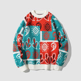 Color Block Floral Print Knit Sweater