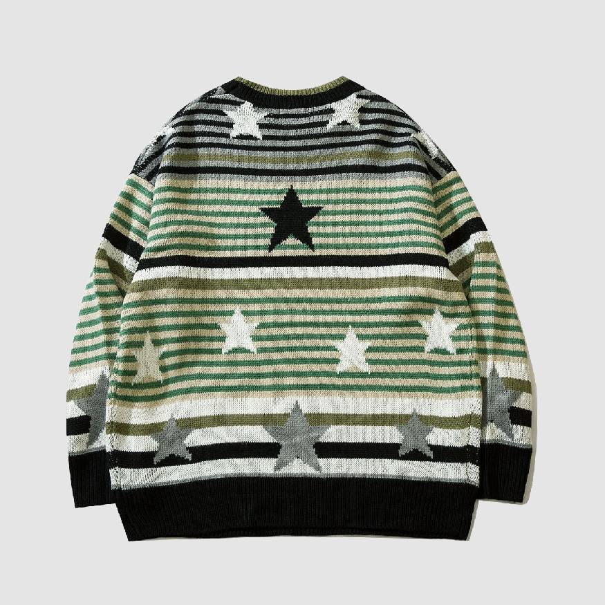Suéter de punto a rayas Pentagram vintage