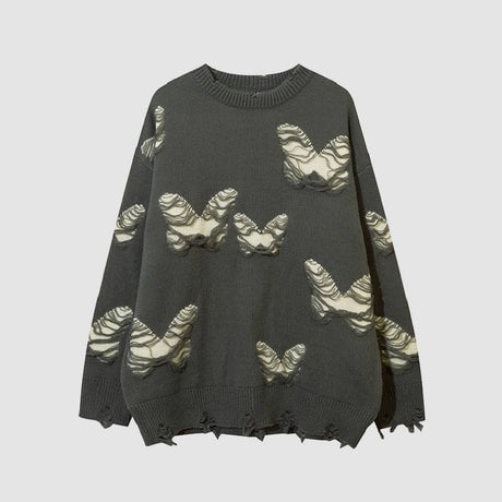 Ripped Butterfly Pattern Sweater