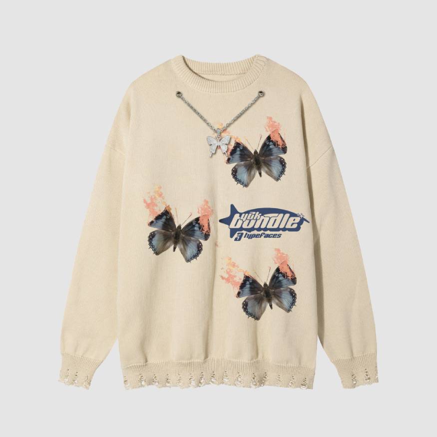 Collar Decoración Butterfly Print Suéter