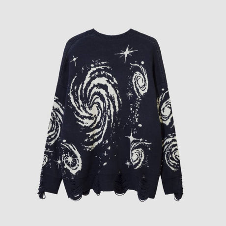 Ripped Hem Twinkle Star Pattern Sweater